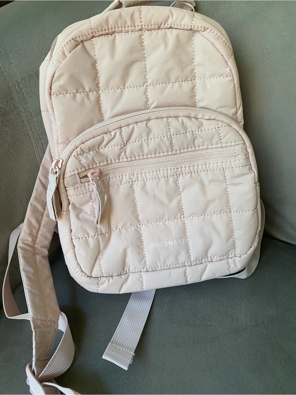 BagSmart Quilted Cream small Backpack for Women